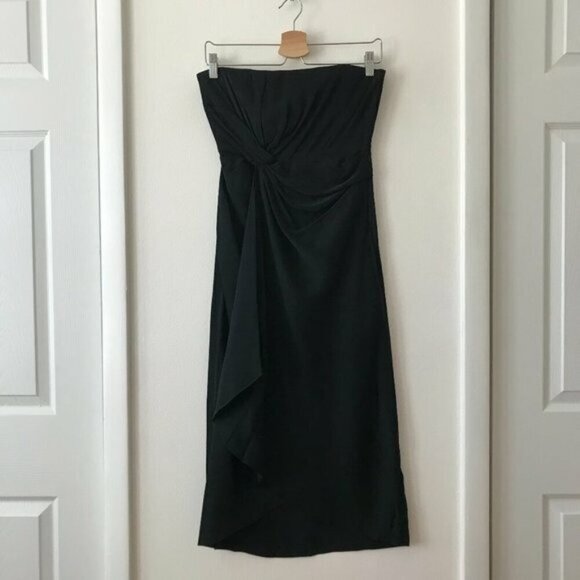 A.L.C. Roya Twist Front Ruching Strapless Midi Dress in Black - Picture 3 of 8